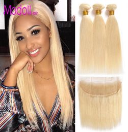 613 Bundles With Frontal Peruvian Virgin Hair Blonde 3 Bundles With Closure dhgate Remy Straight Human Hair Blonde Bundles With Fr6154658