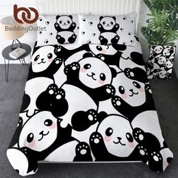 BeddingOutlet Panda Home Textile Duvet Cover With Pillow Case Cartoon Rainbow Bedding Set Animal Kids Teen Bed Linens Queen 3Pcs 2249S
