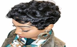 Short wave Curl Hair Wigs pixie cut Human Machine made Black Hair Curly Wig for Women3332565