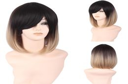 Women Medium Straight Synthetic Wig Hair Female Black Brown Gradient BOBO Heat Resistant Cosplay Wigs Ombre Colour with Bang Se9732490