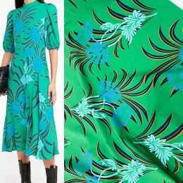 Capris European And American Fashion Green Iris Flower Printed Cotton Fabric For Women Dress Blouse Pants Handmade DIY Clth Sewing