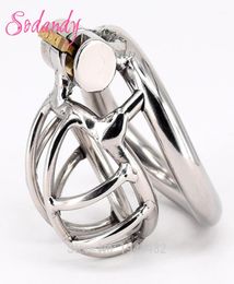 Sodandy 2018 Super Small Male Device Stainless Steel Mens Cock Cage Metal Penis Restraint Locking Cockring Bdsm Bondage Y190527031472660