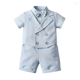 Clothing Sets Infant For Baby Boys Clothes Set Shirt Short Pants Outfits Suit Children Costume Plaid Print Kid 1 3 5 Y