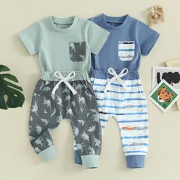 Clothing Sets Summer Toddler Boys Outfits Pocket Short Sleeve T-Shirts Tops And Print Elastic Waist Pants Clothes Set