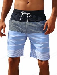 Striped Beach Shorts Men Fashion Swimwear Board Shorts Trunk Gym Fitness Pants Mens Briefs Swimsuit Kids Beachwear Short Boy 240305