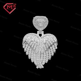 Custom Pendants Hiphop Big Angel Wings Heart Tennis Edition Iced Out Round Shape Moissanite Heart Pendant