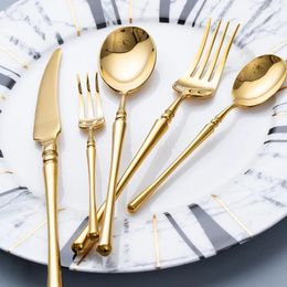 Dinnerware Sets KuBac Hommi ROME Luxury Golden Cutlery 18/10 Stainless Steel Gold Set Mirror Shiny Drop