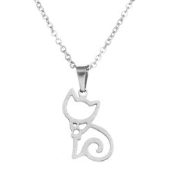 Everfast 10pc Lot Stainless Steel Necklace Lovely Sitting Cat Pendant Necklaces Women Kids Long Chain Party Lucky Gift SN008253v