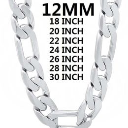 solid 925 Sterling Silver necklace for men classic 12MM Cuban chain 18-30 inches Charm high quality Fashion Jewellery wedding 220222294E