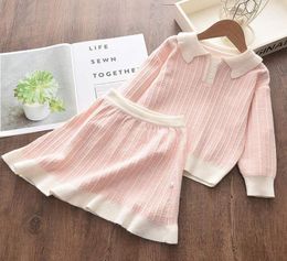 2020 New AutumnWinter Girl Clothing Sweater Set Solid Cute Outfits Kids Ruffles Top and Skirt 2Pcs Costumes Toddler Clothes6812808