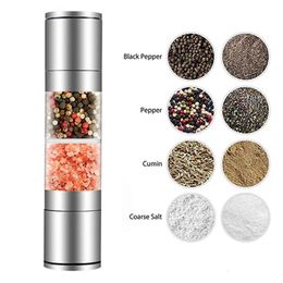 Manual Pepper Mill Grinder Ceramic Grinding Core Salt And Pepper Grinding 2 In 1 Stainless Steel Seasoning Grinder Cooking Tools 240306