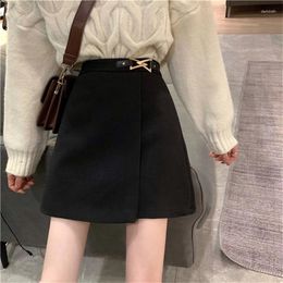 Skirts High Waist A-Line Black Mini Skirt For Women Business Casual Buckle Front Irregular Wrap With Built In Shorts