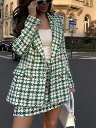 Women Tweed Suit Skirt Set Autumn Elegant Wool 2 Piece Sets Outfit Suit Coats High Waisted Mini Skirts Office Suits for Women 240305