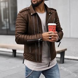 Herren Leder Jacken Herbst Winter Verdickte Revers Cottonpadded Zipper Mantel Streetwear Fashion Männlichen Tops 240322