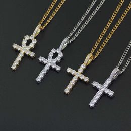 Collana con ciondolo a forma di croce Hip Hop con diamanti e pietre CZ all'ingrosso per le donne