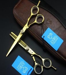 JOEWELL 55 inch 60 inch 6CR golden hair cutting thinning scissors with 62HRC hardness with gemstone screw on handle7932645