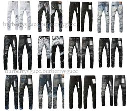 Designer per pantaloni da uomo Jeans viola viola Personalizza le tendenze Biker strappato nero effetto consumato Slim Fit Uomo impilato Jeans larghi Foro