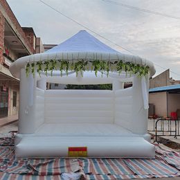 wholesale 4.5x4m (15x13.2ft) full PVC Free ship to door commercial inflatable wedding bouncer white jumping bouncy castle bounce house with dome for party event