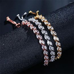 Charm Bracelets Trendy Leaf Cubic Zirconia Bracelet & Bangles for Bride Jewelry Sliver Color Clear CZ Crystal Women