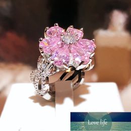 Quality Pink Heart-Shaped Zircon Ring Female Cross-Border Sweet Pink Diamond Ring Forever Love Fashion Jewelry