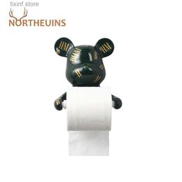 Decorative Objects Figurines NORTHEUINS Resin Bear Rall Paper Towel Holder Figurines Nordic Animal Hanging Tissue Box Holder Rack Interior Modern Wall Decor T2403