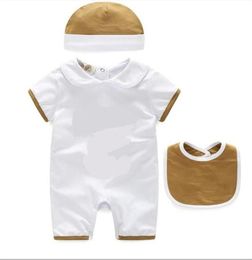 3pcs Sets For Baby Boys Girls Rompers Toddler Cotton Short Sleeve Jumpsuits Summer Infant Onesies RomperBibHat Kids Clothes8200708