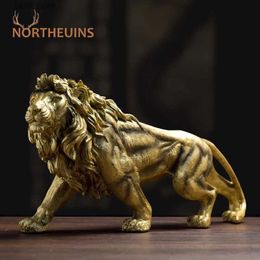 Decorative Objects Figurines NORTHEUINS Resin Golden Lion King Figurines Home Office Desktop Modern Animal Statue Decoration Accessories Living Room Decor T2403