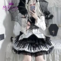 skirt Japanese Punk Retro Black White Piano Key Wave Dot Lace Skirt Gothic Lolita Kawaii Cake Skirt Fairy Grunge Y2k Women Skirts