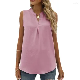 Women's Blouses Spring/Summer Solid Color Chiffon Shirt Loose V-neck Pullover Sleeveless Top Tank