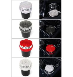 New Universal Car Ashtray Crystal Diamond Portable Smokeless Stand Cylinder Cup Holder with Cool Blue Led Light Indicator1653333