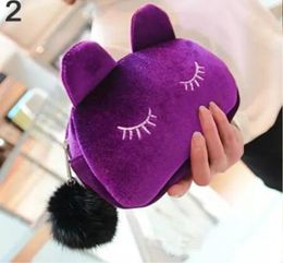 WholeCute Portable Cartoon Cat Coin Storage Case Travel Makeup Flannel Pouch Cosmetic Bag Korean and Japan Style 9068026