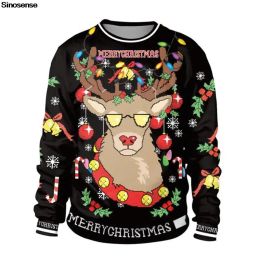 Sweaters Men Women Reindeer Ugly Christmas Sweater Pullover Holiday Party Crewneck Sweatshirt 3D Funny Printed Xmas Sweaters Jumpers Tops