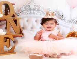 Cute Baby Infant Toddler Formal Party Dresses Blush Pink Rose Gold Sequins Bow Sash Short Tutu Girls Pageant Gowns Cheap 20197661984