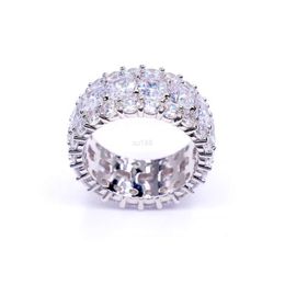 Luxury Style Round Brilliant Cut Iced Out Moissanite Band Ring Gold Plated 925 Silver Eternity Rings for Men Women