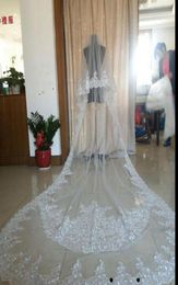 Selling Luxury Real Image Wedding Veils Three Meters Long Veils Lace Applique Crystals Two Layers Cathedral Length Cheap Brid5645030