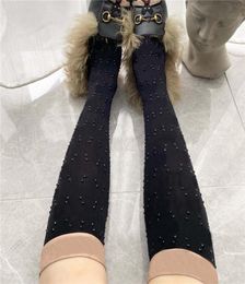 Luxury Diamonds Letter Womens Socks Thin Textile Mesh Breathable Women Stockings Charm Ladies Party Black Long Stocking25675065920822