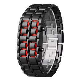 Fashion Men Watch Mens Watches Full Metal Digital Wrist Watch Red LED Samurai for Men Boy Sport Simple Watches relogio masculino1284G