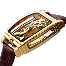 Transparent Automatic Mechanical Watch Men Steampunk Skeleton Luxury Gear Self Winding Leather Men's Clock Watches montre hom282T