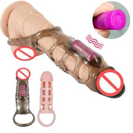 Soft Vibrating Penis Sleeves Men Penis Extender Enlarger 20mm Solid Glans with Cock and Ball Harnes1790329