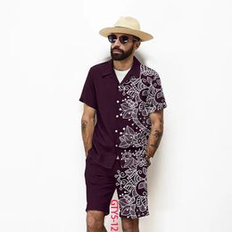 Men Shirt Sets 3D Printeed Retro Ethnic Flowers Pattern Short Sleeve Casual Oversized Beach Shorts Summer Hawaiian Suits 240228