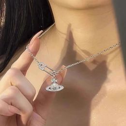 Viviennes Westwoods Full Diamond Pins Chain Saturn Necklace High Level Great Flash High Necklace Chain