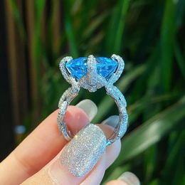 Choucong Brand Vintage Square Lab Aquamarine Promise ring 925 Sterling silver Party Engagement Wedding Band Rings for women Bridal279Q