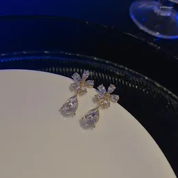Dangle Earrings 2024 Arrival Elegant Crystal CZ Flower Drop For Women Gift Fashion Tear Jewelry Femme Zirconia Floral