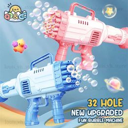 Gun Toys Large 32 Hole Bubbles Gun Kids Toy Rocket Soap Bubble Machine Automatic Blower Portable Pomperos with Light Toy for XMAS Gifts T240309