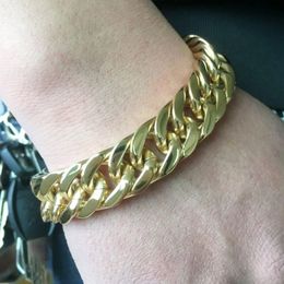 Titanium Steel Men Jewlery Fashion Cuban Link Chain Bracelets Punk Bangle ed Pulsera Gold Silver 22cm 1 5cm228B