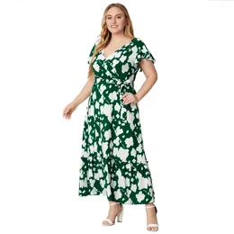 Ethnic Clothing Africa African Print Dresses For Women 2024 Summer Elegant Short Sleeve V-neck Polyester Plus Size Maxi Dress XL-5XL