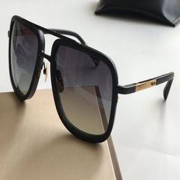 Men Matte Black Gold Square Sunglasses Grey Shades Lenses Sonnenbrille Vintage sunglasses Eye wear New with Box222P
