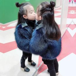 Jackets 2024 Autumn Winter Girls' Warm Furry Faux Fur Leather Kids Fashionable Thickened Parkas Coats Korean 3-12 Years Old