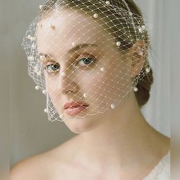 Elegant Women Mesh Veil Headband Bridal Wedding Hair Accessories Prom Tea Party Hat Pearl Veil Fascinator Hats 2422