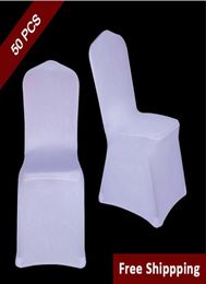 50PC White Polyester Spandex Wedding Chairs Covers for Ceremony Event Folding el Banquet Seat Cover New Universal Size Chair Slipc2141731